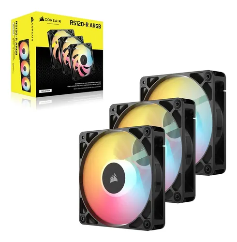 KIT DE VENTILADORES CORSAIR FLUJO INVERTIDO RS120-R ARGB DE 120 MM X3 NEGRO