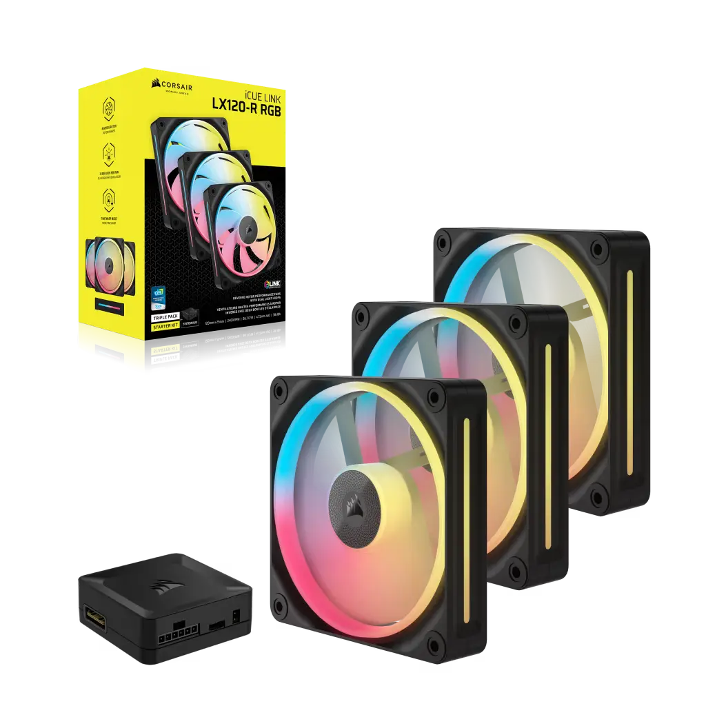 KIT DE VENTILADORES CORSAIR FLUJO REVERSIBLE ICUE LINK LX120-R RGB DE 120 MM X3 NEGRO