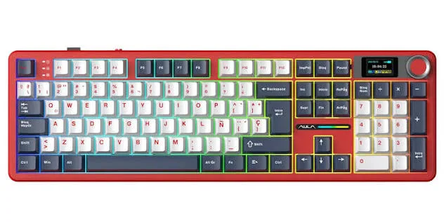 TECLADO AULA F108 PRO DARK BLUE WHITE RED DEGRADE WIRELESS FULL RGB SW WIND SPIRIT