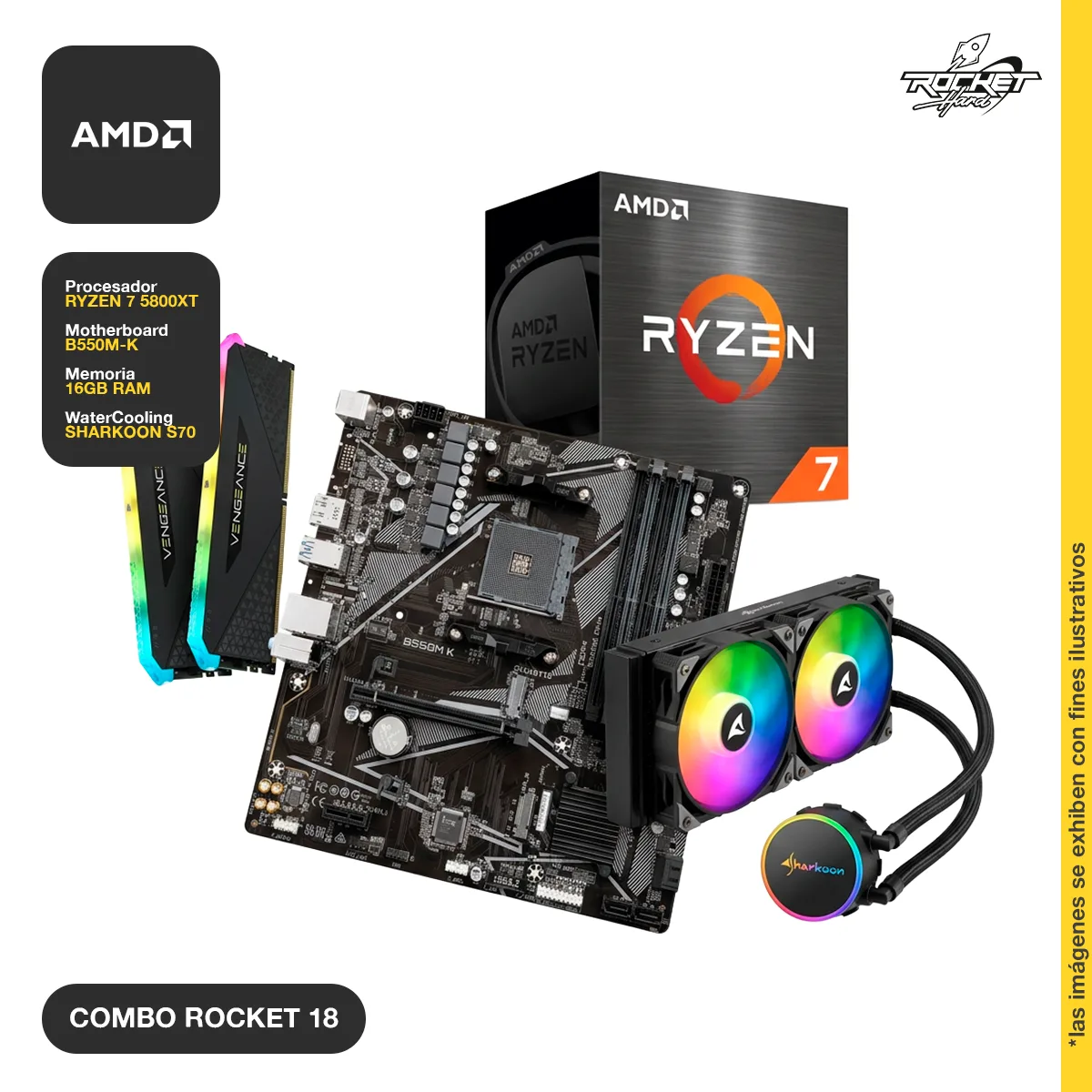 COMBO ROCKET RYZEN 7 5800XT - B550 - 16GB - WATER 240MM