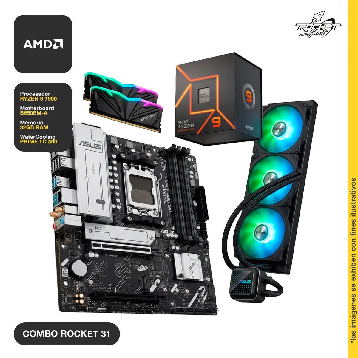 COMBO ROCKET RYZEN 9 7900 - B650 WIFI - 64GB - WATER 360MM