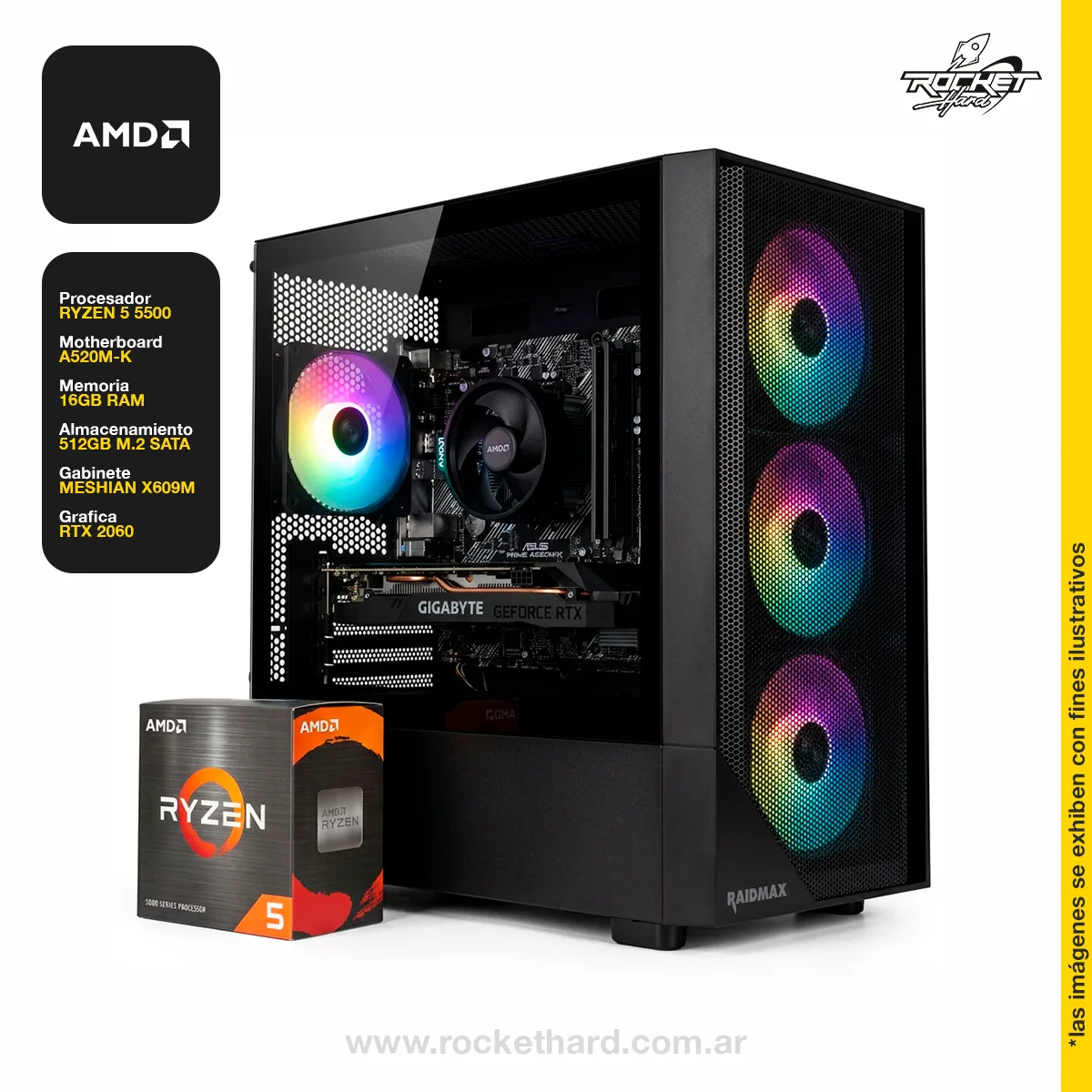 PC ROCKET - RYZEN 5 5600 - 16GB - 512GB - RTX 2060 - 700W - GABINETE RGB