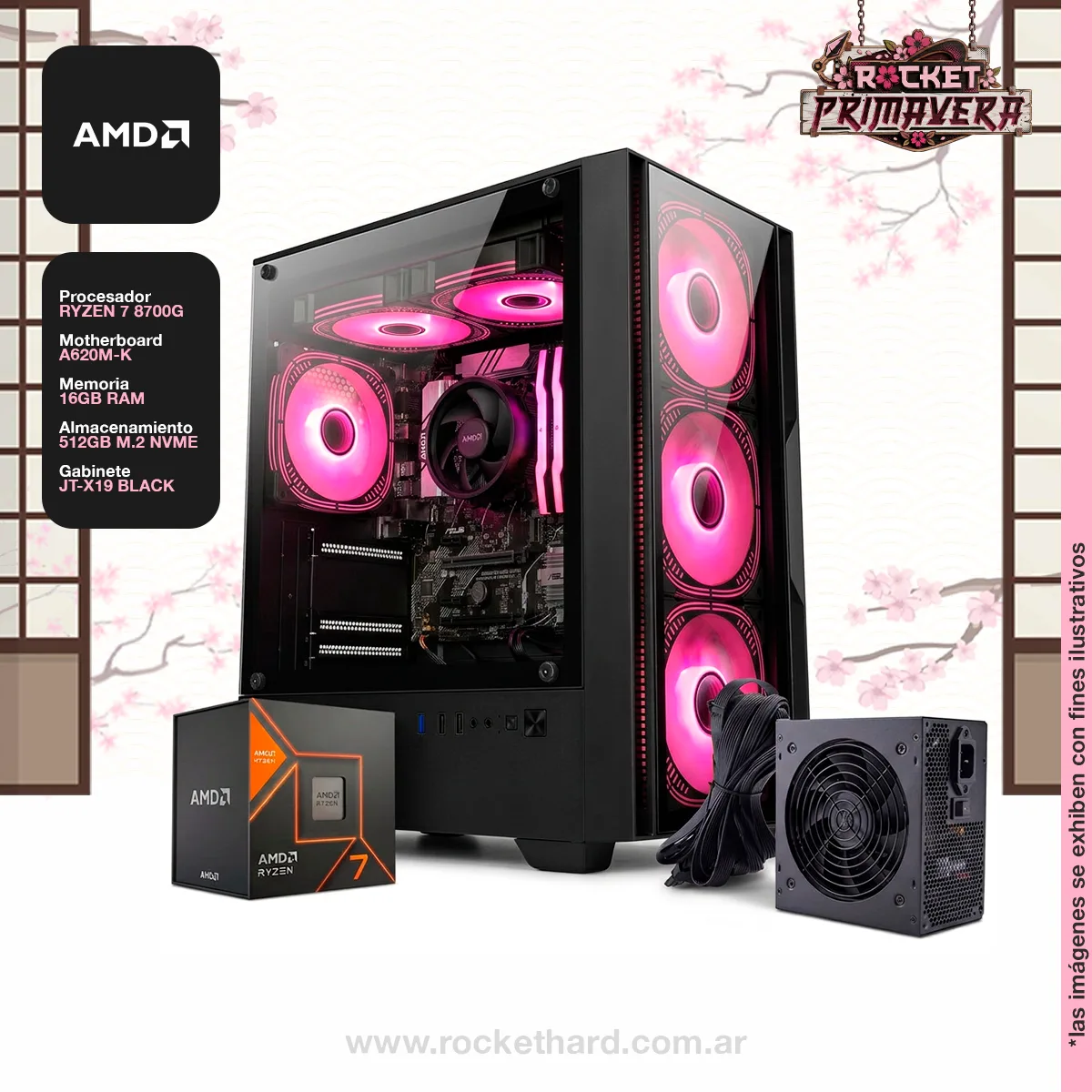 PC ROCKET RYZEN 7 8700G - 16GB - 512GB - 700W - GABINETE RGB