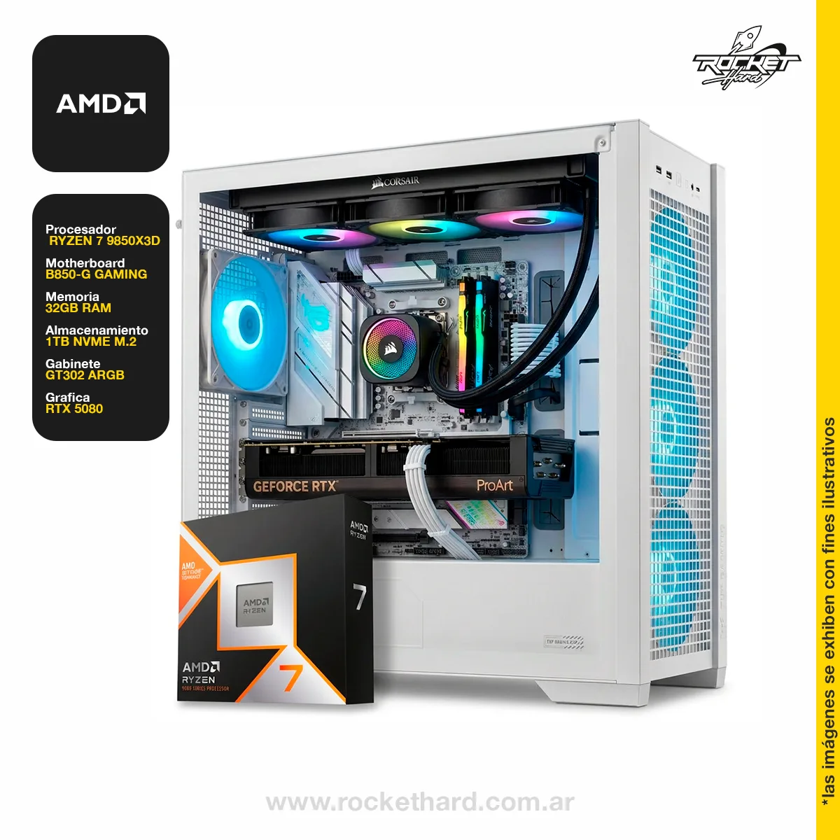 PC ROCKET RYZEN 7 9850X3D + 32GB + 1TB + WIFI + RTX 5080 + GABINETE RGB