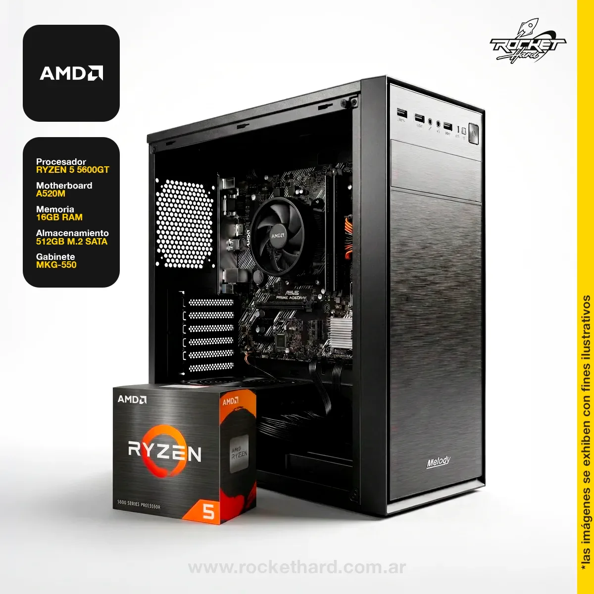 PC ROCKET RYZEN 5 5600GT - 16GB - 512GB - 500W - KIT GABINETE