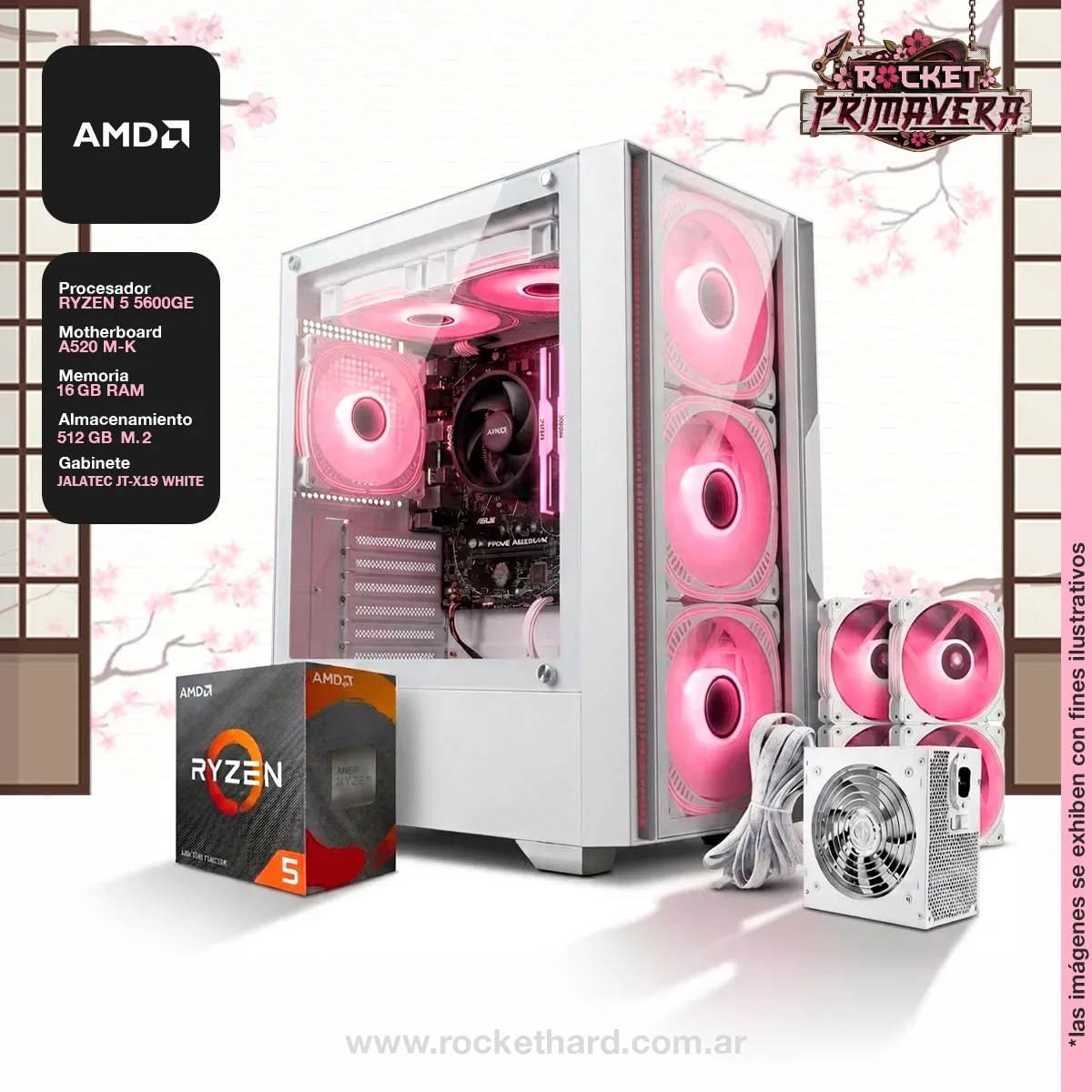 PC ROCKET RYZEN 5 5600GE - A520M - 16GB RGB- 512GB - 650W - GABINETE RGB