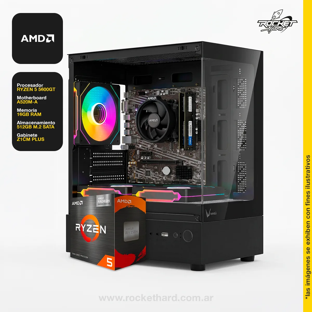 PC RYZEN 5 5600GT - 16GB - 512GB - GABINETE RGB - WIFI