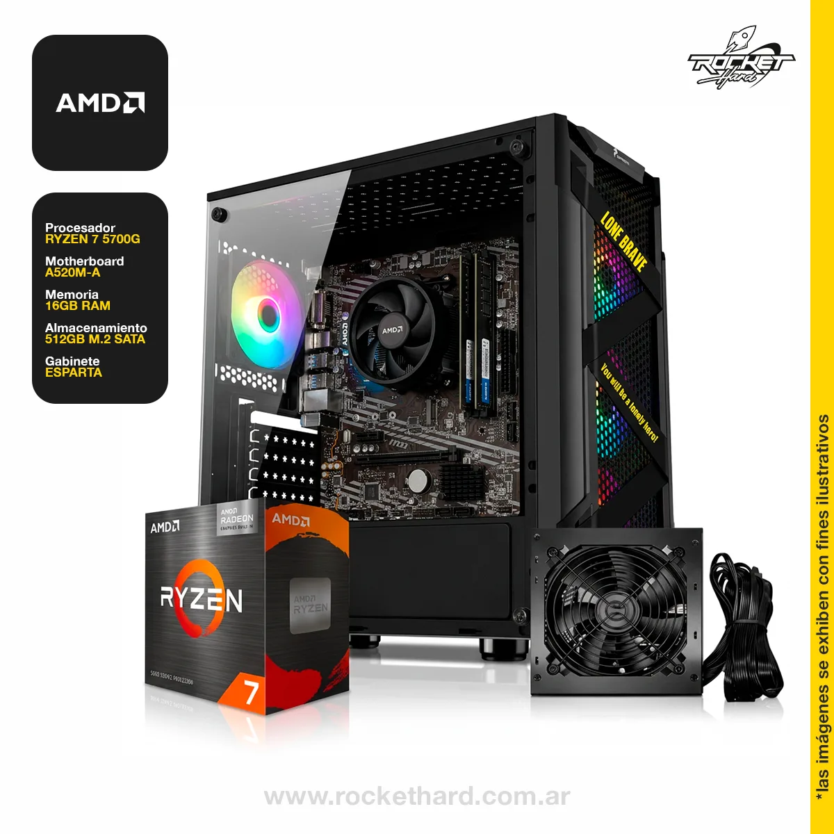 PC RYZEN 7 5700G - 16GB - 512GB - GABINETE RGB