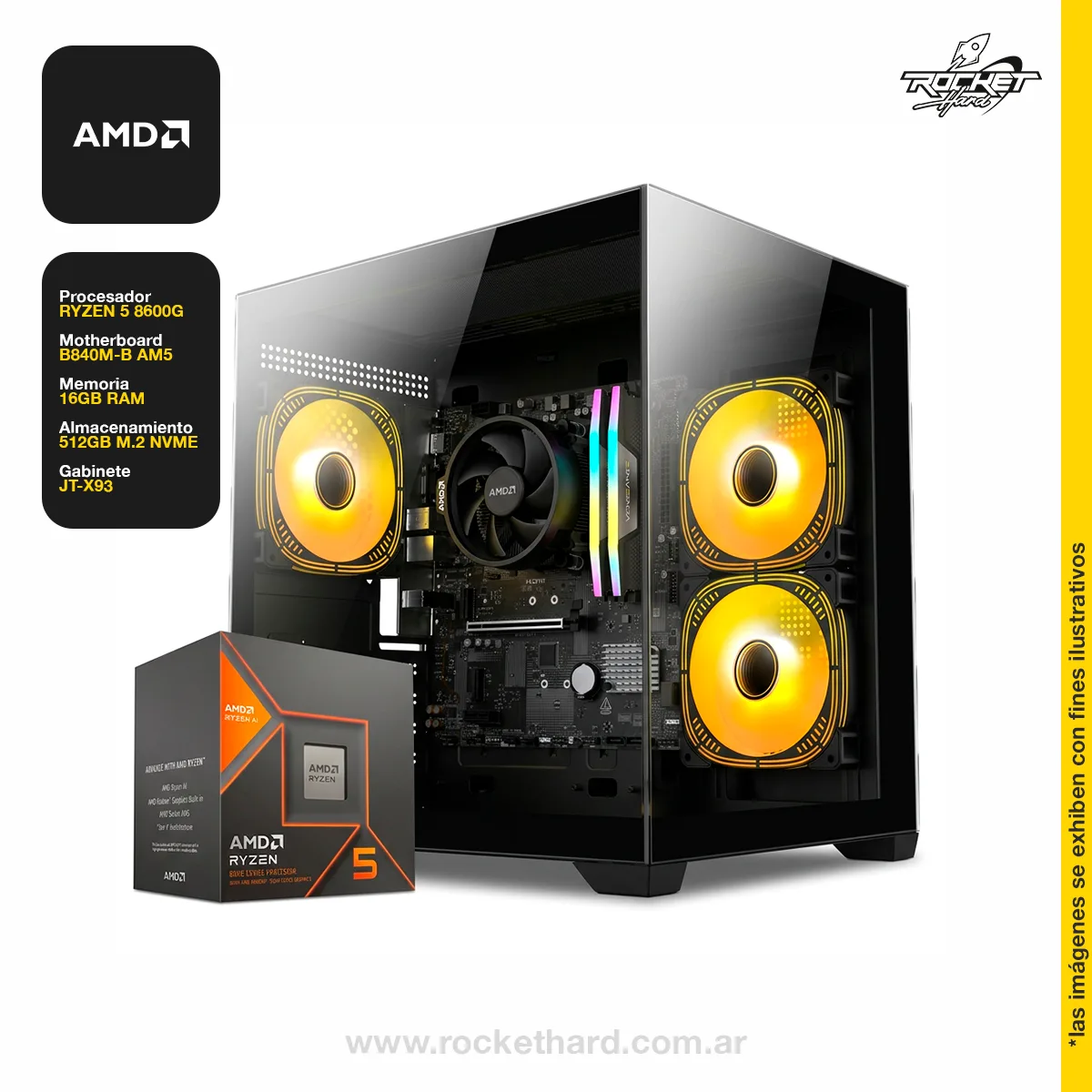 ROCKET SCHOOL 07 - RYZEN 5 8600G - B840 - 16GB - 480GB - GABINETE RGB - WIFI