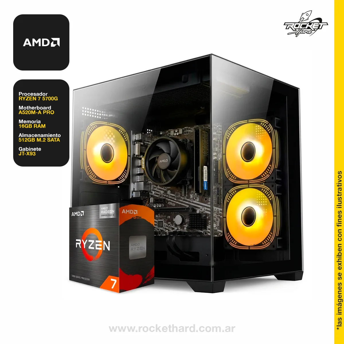 PC RYZEN 7 5700G - 16GB - 512GB - GABINETE RGB