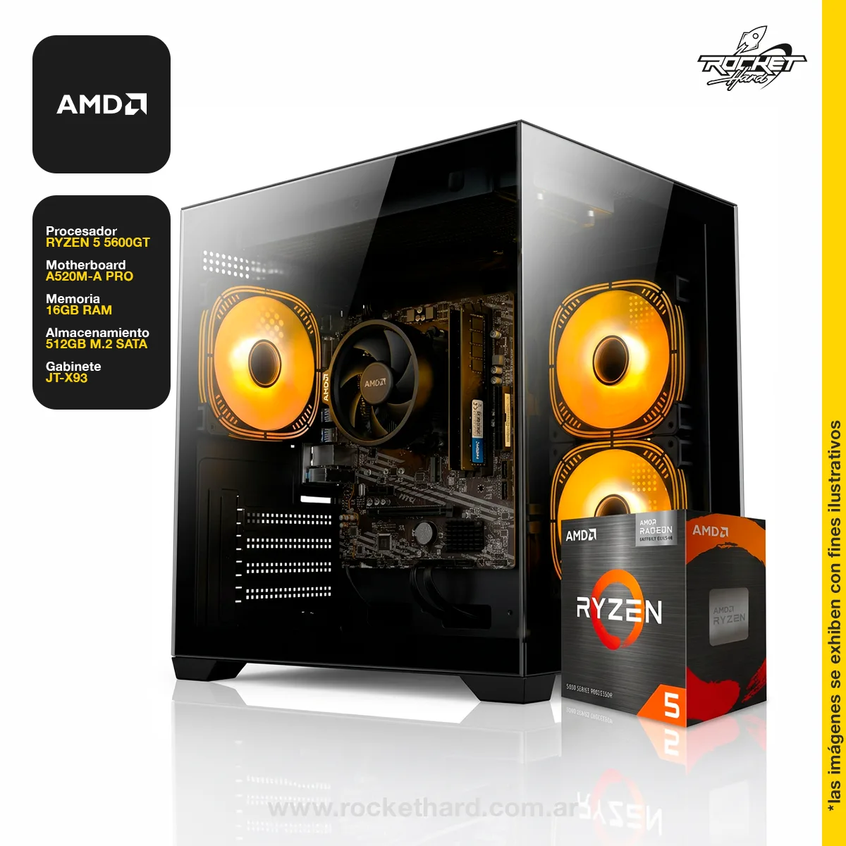 PC RYZEN 5 5600GT - 16GB - 512GB - GABINETE RGB - WIFI