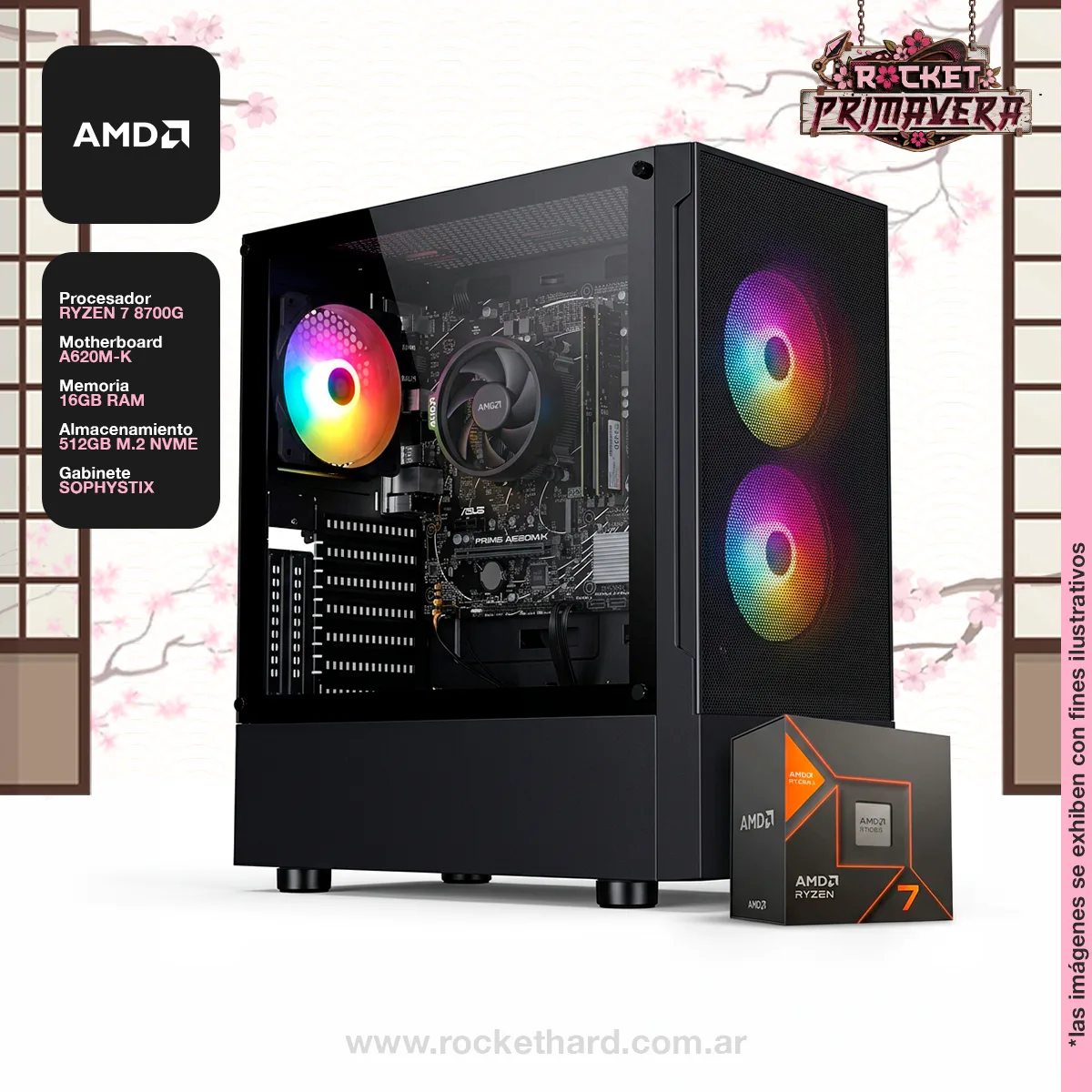 PC ROCKET RYZEN 7 8700G - 16GB - 512GB - 700W - GABINETE RGB