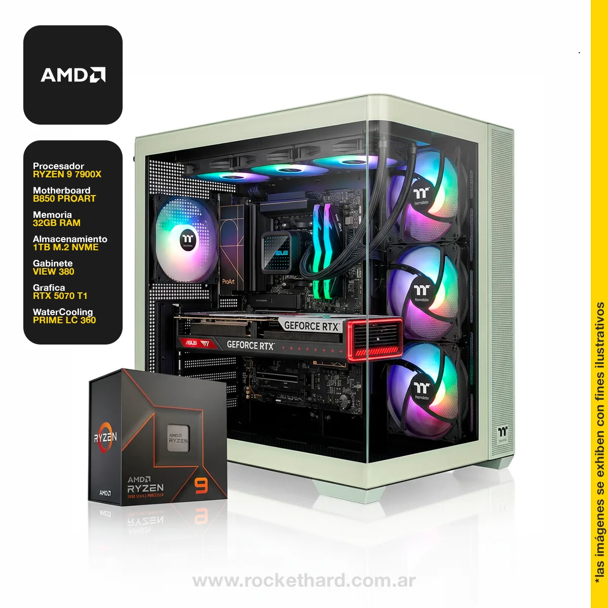 PC ROCKET AMD RYZEN 9 7900X - 16GB RAM - 1TB - RTX5070 -GABINETE RGB