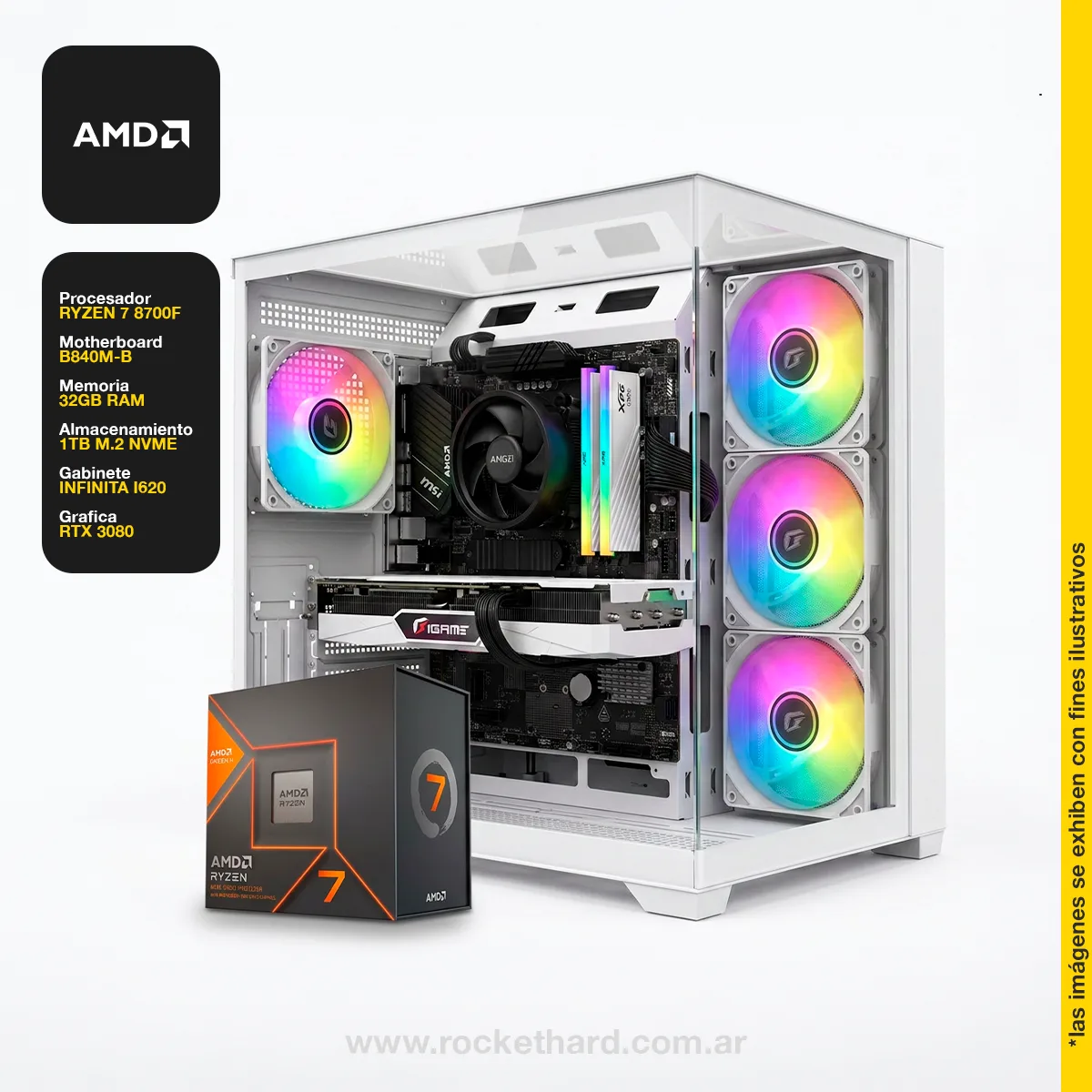PC ROCKET RYZEN 7 8700F - RTX3080 - 1TB - 32GB - AM5