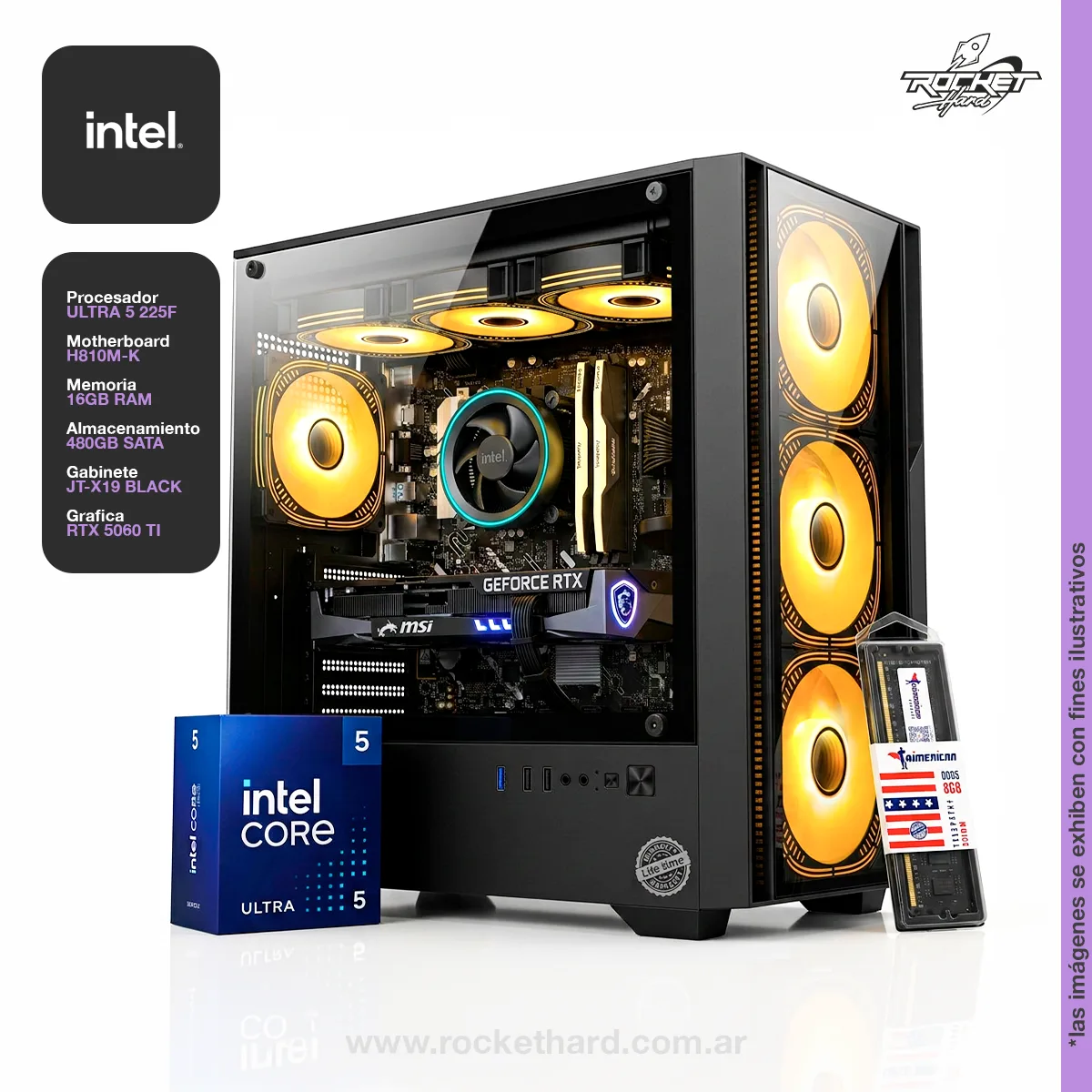 PC ROCKET INTEL CORE ULTRA I5 225F - H810 - 16GB - 480GB - RTX 5060TI