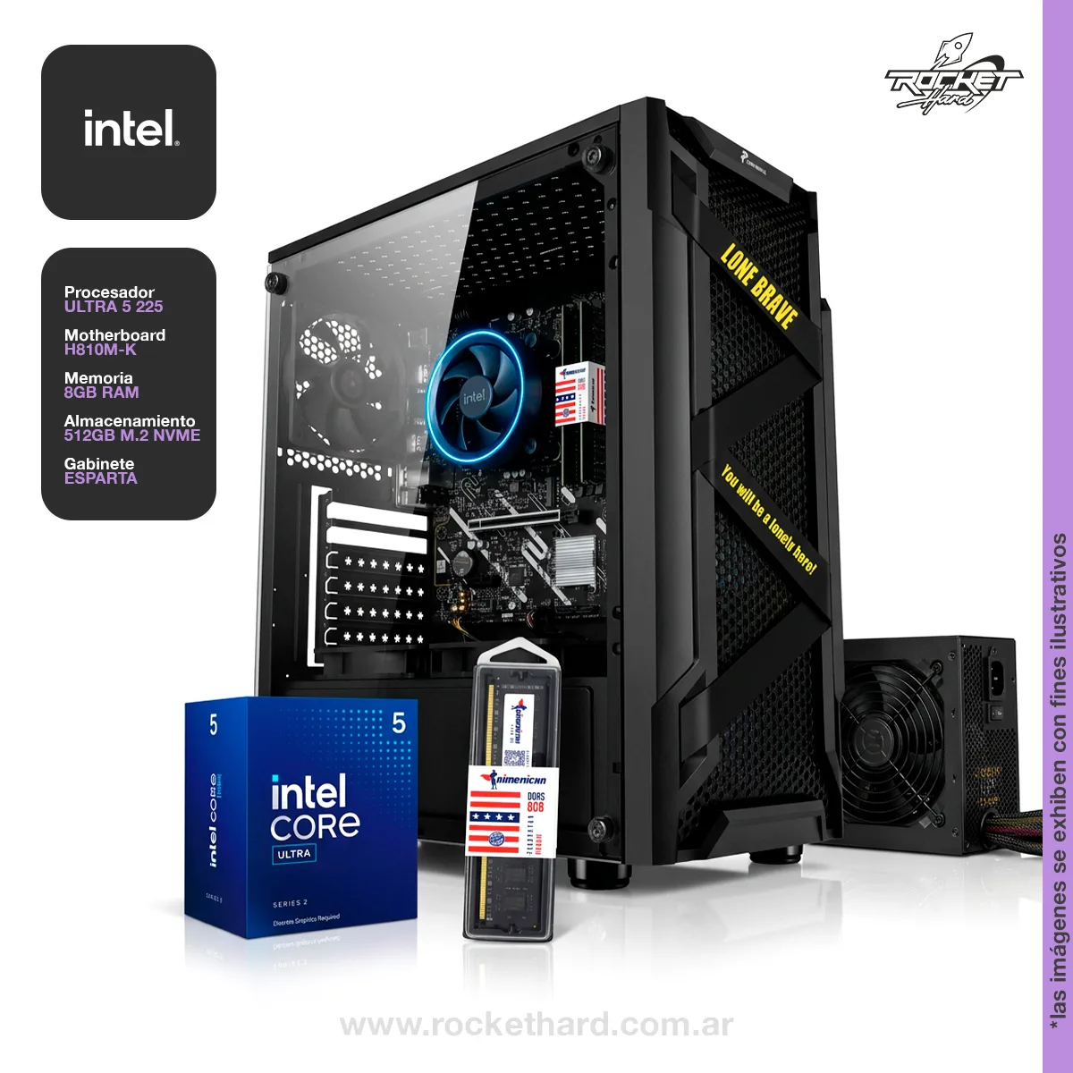 PC ROCKET INTEL CORE ULTRA 5 225 - 8GB - 512GB - GABINETE RGB