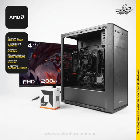 Rocket Oficina 01 - Athlon 3000g - A520 -  8gb - 500gb - Kit Gabinete - Monitor -