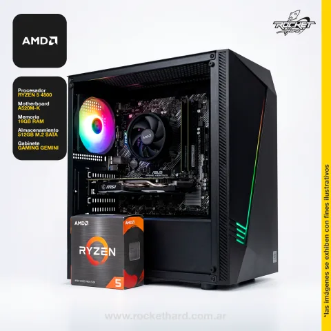 Rocket School 12 - Ryzen 5 4500 - A520m-k - 16gb - 500gb - Rx5500xt - 650w 80+ - Gabinete Rgb - Perifericos