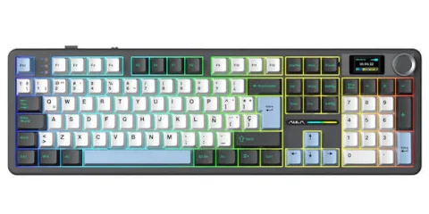Teclado Aula F108 Pro Black White Blue Wireless Full Rgb Sw Reaper EspaÑol