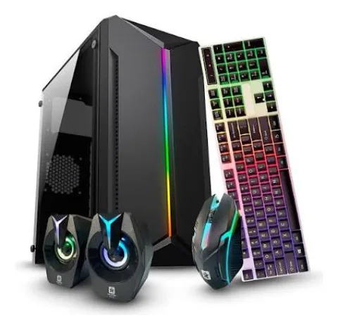 Kit Gabinete Gamer Jalatec Barebone Jt-k80 (jt-520)led Strip + Fuente 250w + Teclado Mouse Y Parlantes Rgb