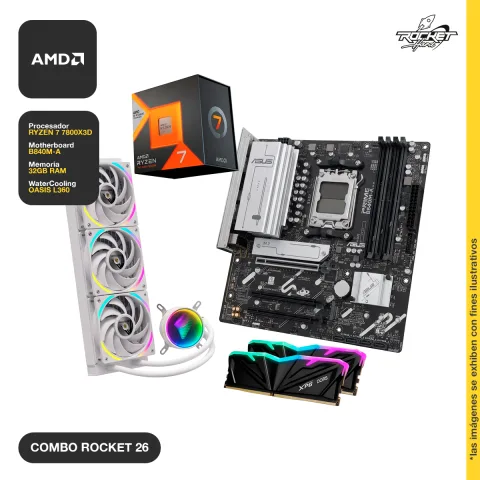 Combo Rocket Ryzen 7 7800x3d - B840m - 32gb - Water 360mm