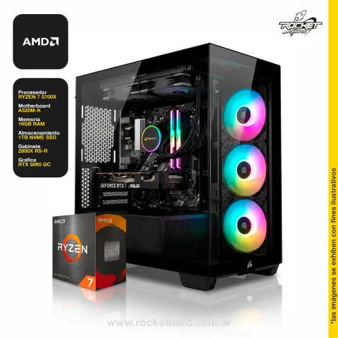 Pc Rocket Ryzen 7 5700x - 16gb - 1tb - Rtx 5060 - Water 240 - 750w - Gabinete Rgb