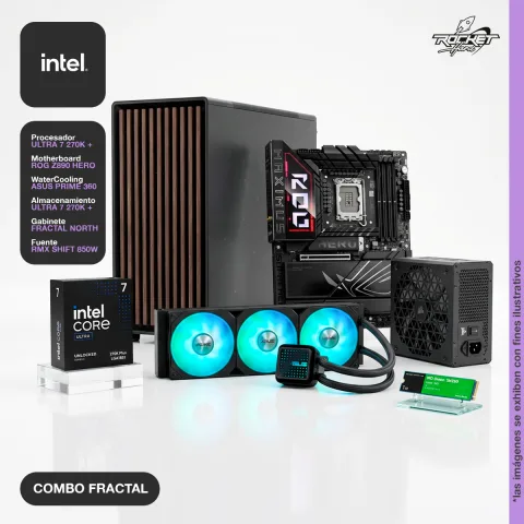 Combo Gabinete Fractal North Xl Black+intel Core Ultra 7 270k Plus+1tb Nvme Wd Green+fuente Corsair Rmx 850w+mother Rog Maxumus Z890 Hero+water Asus 360 Prime Black