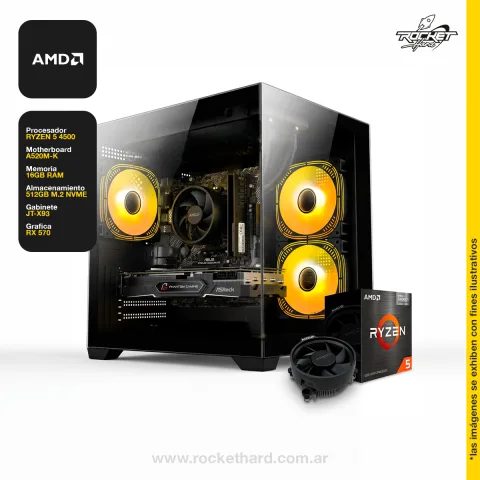 Pc Rocket Ryzen 5 4500 - 16gb - 480gb - Rx570 - 550w - Gabinete Rgb
