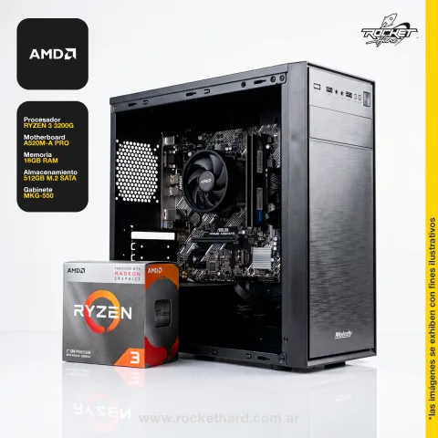Pc Rocket Ryzen 3 3200g - 16gb Ram - 512gb - Kit Gabinete