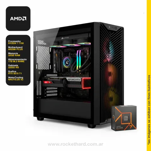 Pc Rocket Asus Ryzen 7 7700 - 32gb - 1tb - Rtx 5070 - Water 240 - 850w - Gabinete Rgb